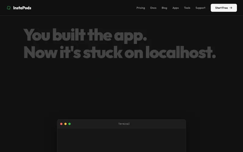 Screenshot of the InstaPods homepage