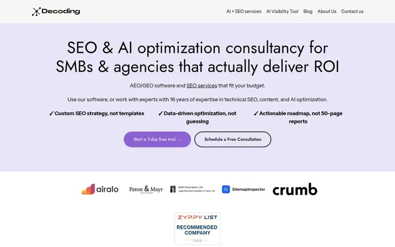 Screenshot of the Decoding homepage