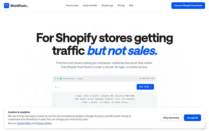 Screenshot of the StoreTrust homepage