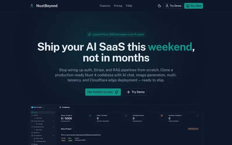 Screenshot of the NuxtBeyond homepage