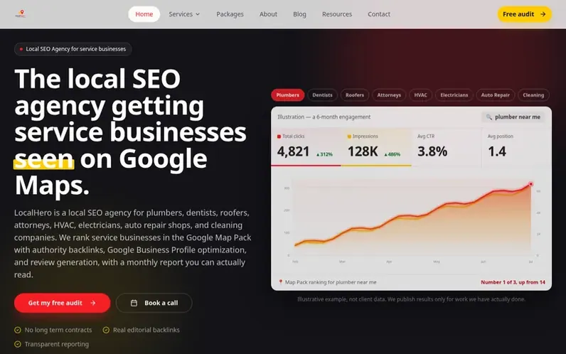 Screenshot of the LocalHero homepage