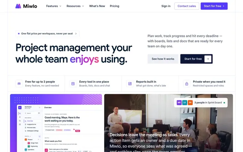 Screenshot of the Miwlo homepage
