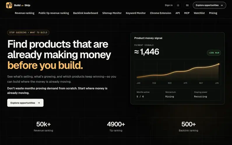 Screenshot of the Build or Skip homepage