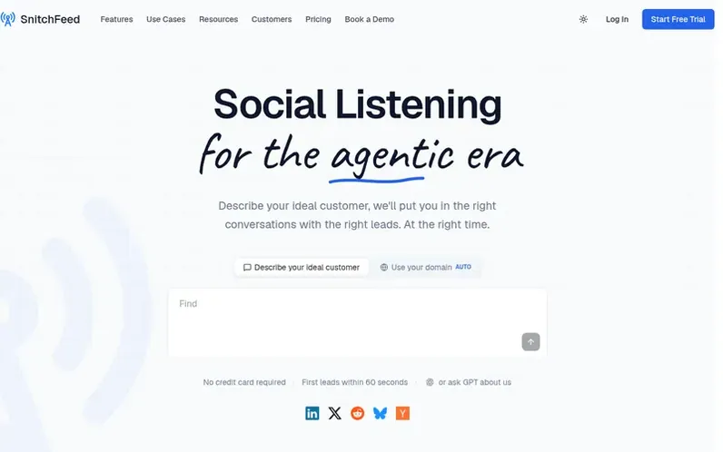 Screenshot of the SnitchFeed homepage