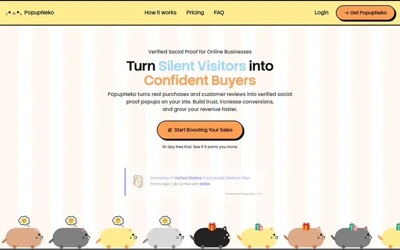 Screenshot of the PopupNeko homepage