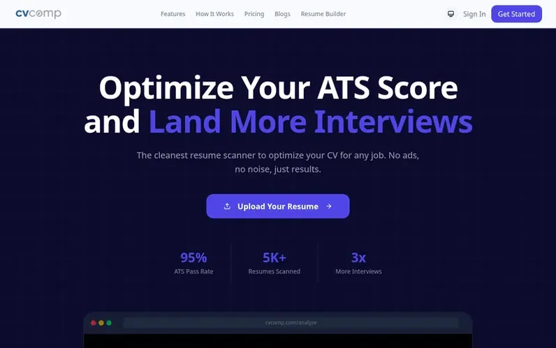 Screenshot of the CVComp homepage