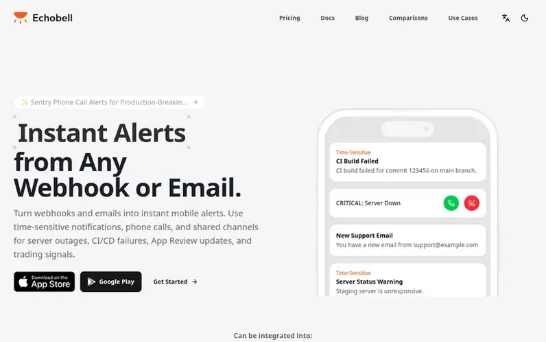Screenshot of the Echobell homepage