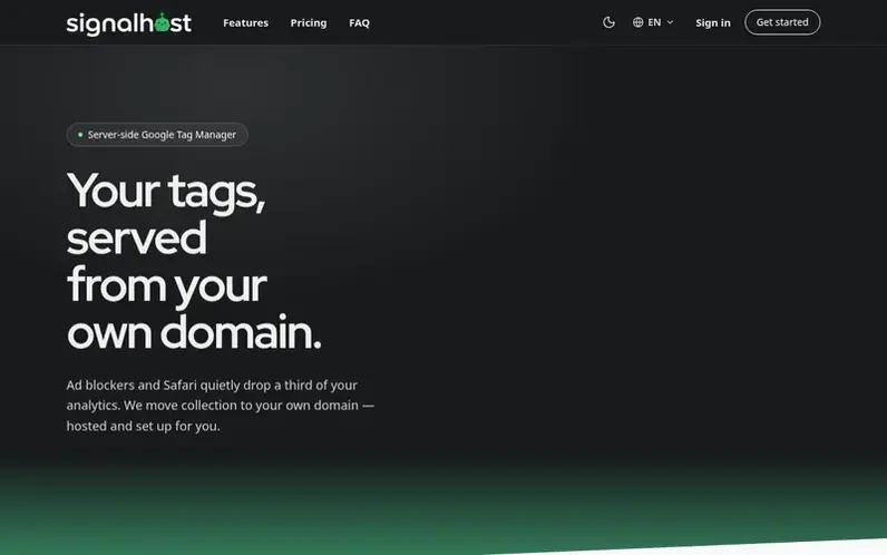 Screenshot of the SignalHost homepage