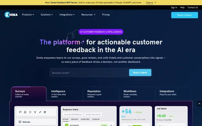 Screenshot of the Zonka Feedback homepage