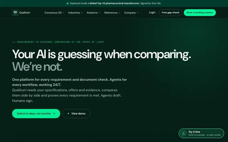 Screenshot of the Qualitum homepage