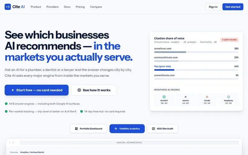 Screenshot of the Cite AI homepage