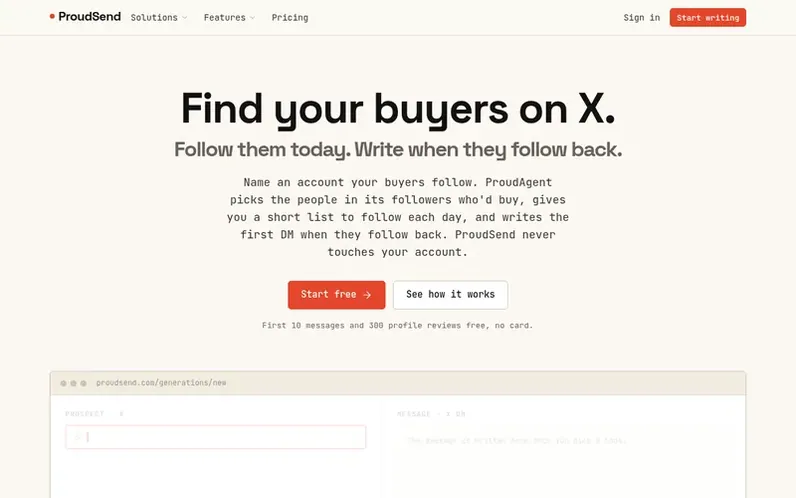 Screenshot of the ProudSend homepage