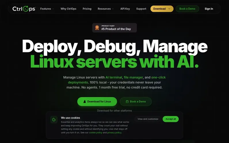 Screenshot of the CtrlOps homepage