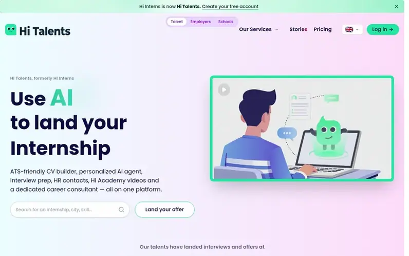 Screenshot of the Hi Talents homepage