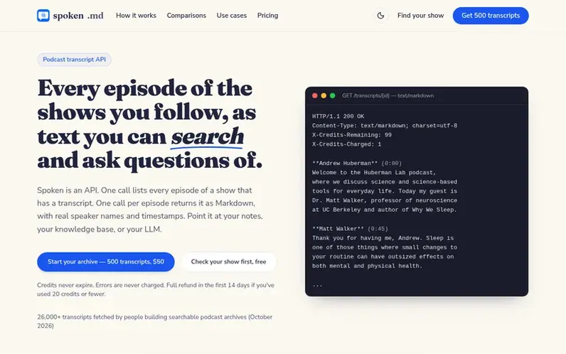 Screenshot of the spoken.md homepage