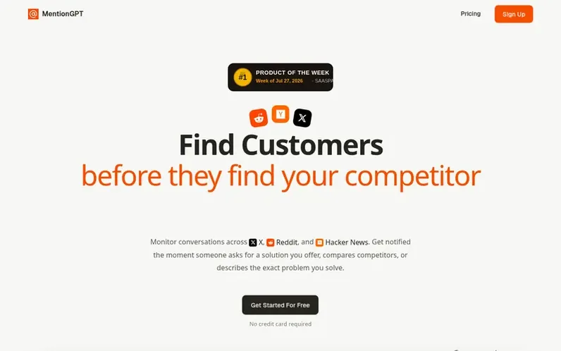 Screenshot of the MentionGPT homepage