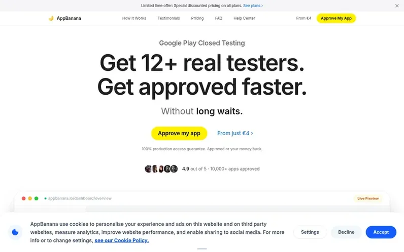 Screenshot of the AppBanana homepage