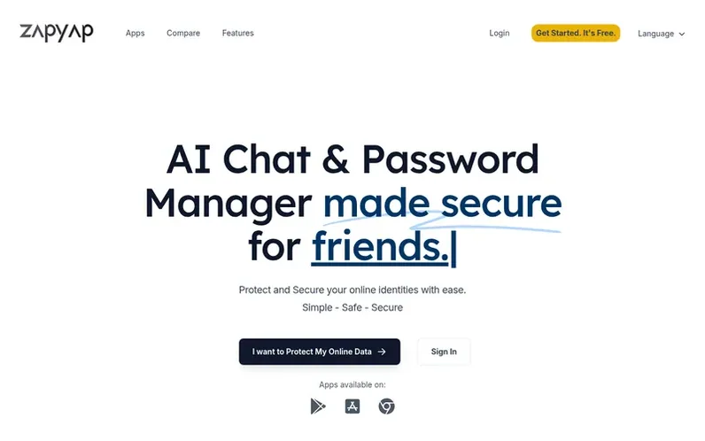 Screenshot of the ZapYap homepage