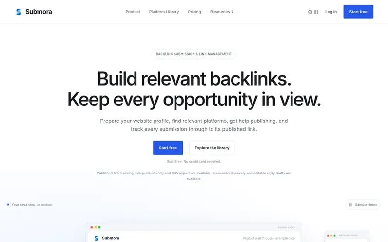 Screenshot of the Submora homepage