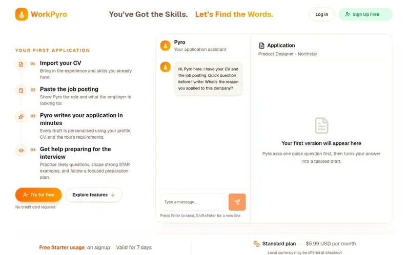 Screenshot of the WorkPyro homepage