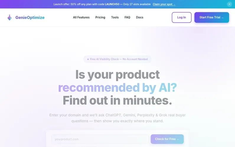 Screenshot of the GenieOptimize homepage