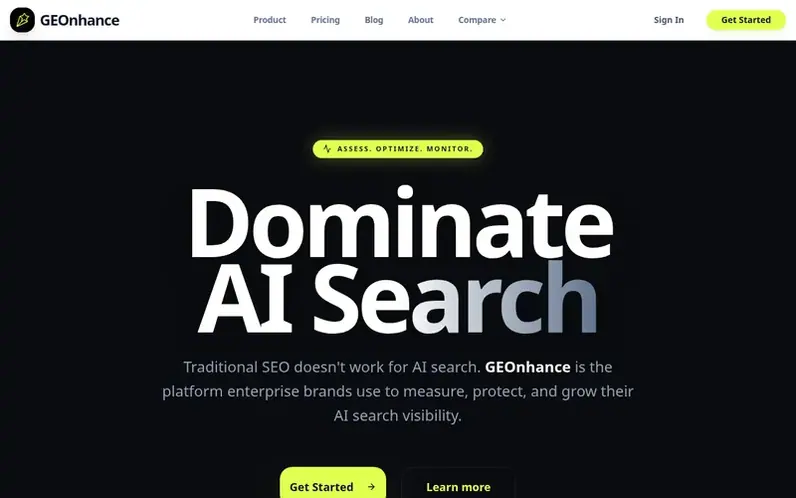 Screenshot of the GEOnhance homepage
