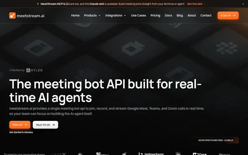 Screenshot of the MeetStream homepage