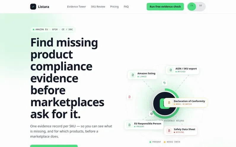 Screenshot of the Listara homepage