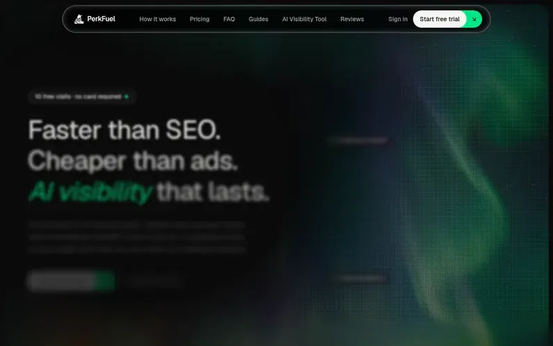 Screenshot of the PerkFuel homepage