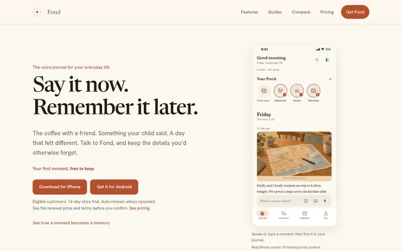 Screenshot of the Fond homepage