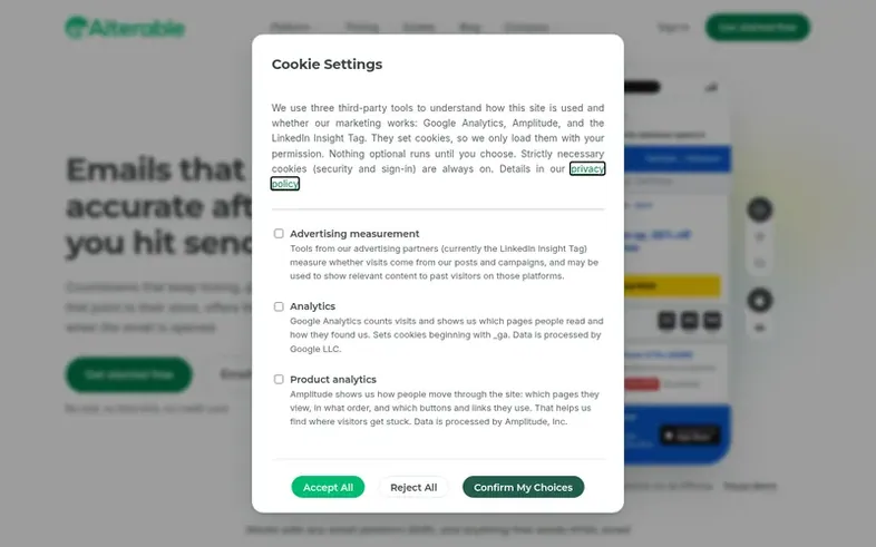 Screenshot of the Alterable™ homepage