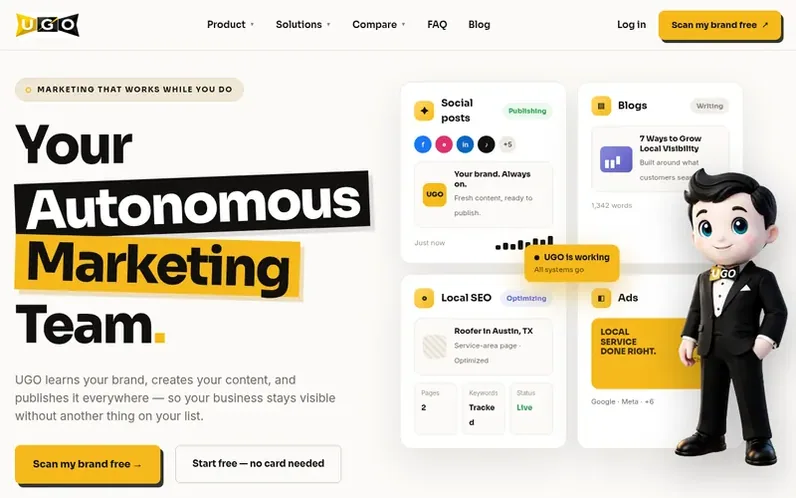 Screenshot of the UGO Autonomous homepage