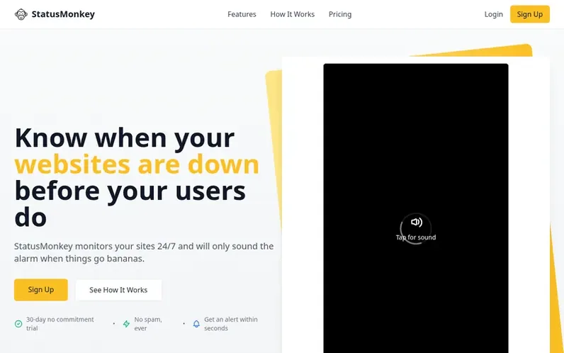 Screenshot of the StatusMonkey homepage