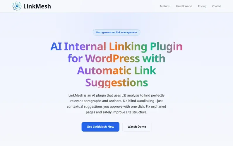 Screenshot of the LinkMesh homepage