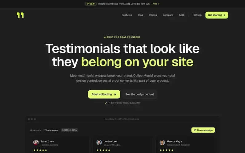 Screenshot of the CollectMonial homepage