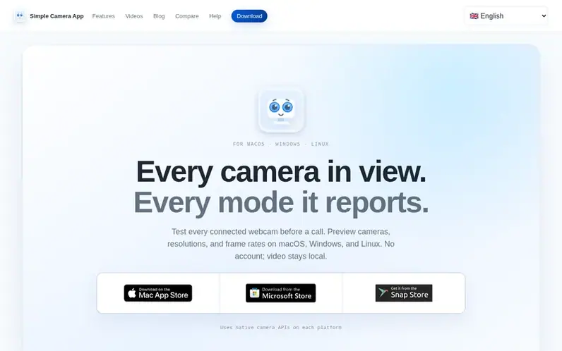 Screenshot of the Simple Camera App homepage
