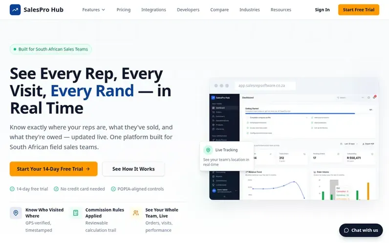 Screenshot of the SalesPro Hub homepage