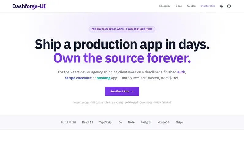 Screenshot of the Dashforge-UI homepage