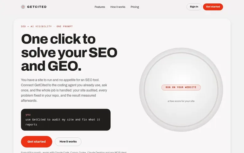Screenshot of the GetCited homepage
