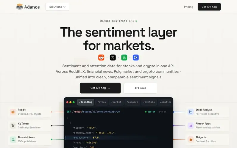 Screenshot of the Adanos homepage