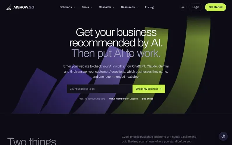 Screenshot of the AIGROW homepage