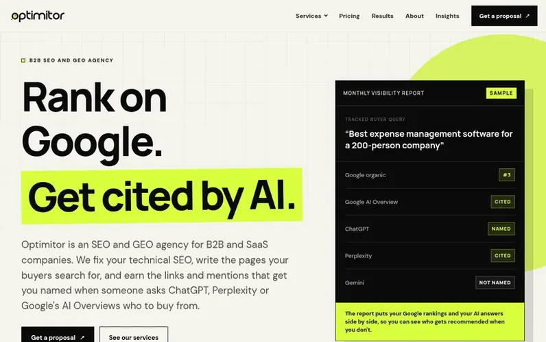 Screenshot of the Optimitor homepage