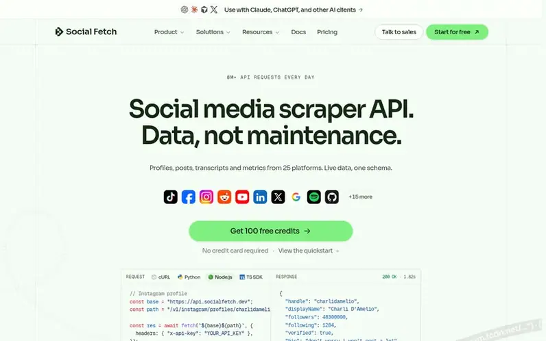 Screenshot of the Social Fetch homepage