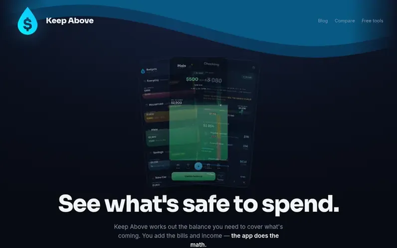 Screenshot of the Keep Above homepage