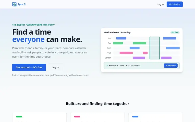 Screenshot of the SyncIt homepage