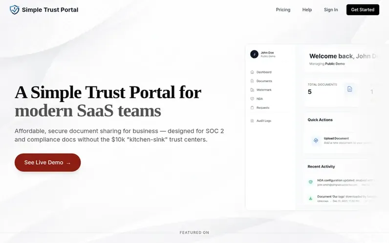 Screenshot of the Simple Trust Portal homepage